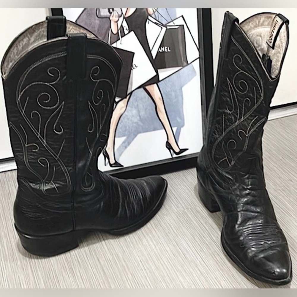 Cowtown western cowboy leather boots in black color Size 10.5D